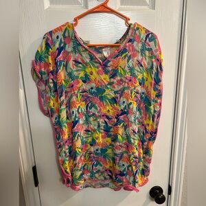 Cat & Jack girls size large 10/12 tropical swim beach cover up neon floral